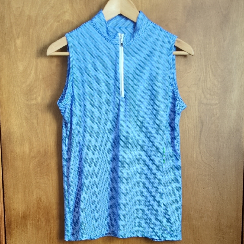 Sport Haley Blue Zippered Sleeveless Polo Size  M